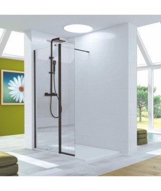 Paroi de douche fixe plus porte pivoante noir Polaris | nouveauté