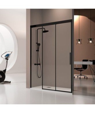 Paroi de douche une porte fixe et deux portes coulissantes noires Fénix
