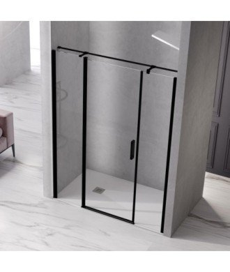 Paroi de douche noir avec porte centrale pliante et barre parallèle Nardi
