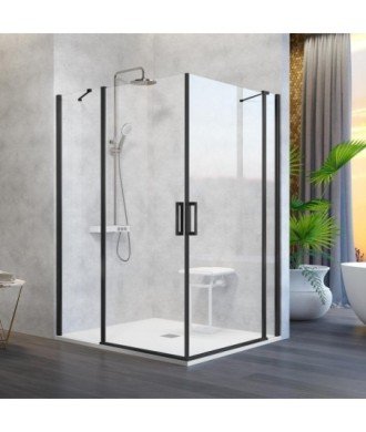 Paravent angulaire noir 2 portes fixes et 2 portes pliantes Nardi
