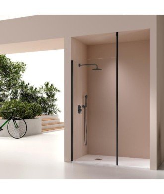 Paroi de douche fixe noire avec barre de plafond Levante