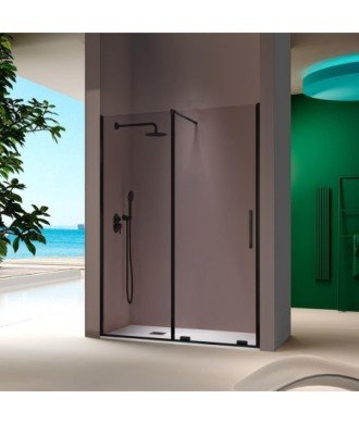 Paroi de douche fixe noire plus coulissante sans profil Moka