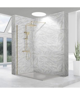 Paroi de douche fixe en or brossé | Envoi gratuit
