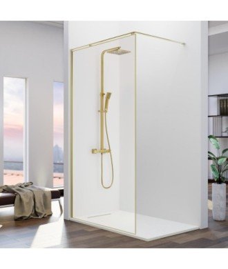 Paroi de douche fixe Fresh Arena en or brossé | Barre en L