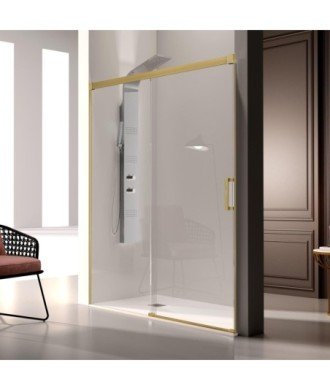 Paroi de douche en or brossé 1 fixe + 1 porte coulissante