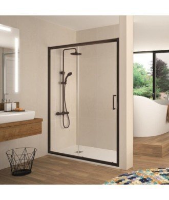 Paroi de douche noire avec un panneau fixe et une porte coulissante Bella