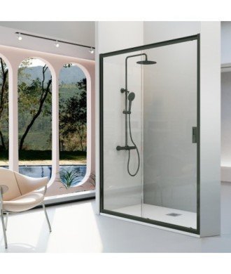 Paroi de douche compacte noire fixe + porte coulissante Siena