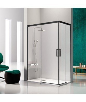 Paroi de douche coulissante angulaire noire Glasé