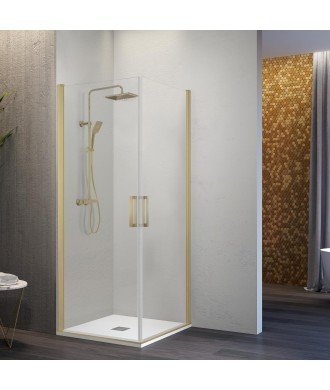 Paroi de douche angulaire pivotante or brossé Nardi
