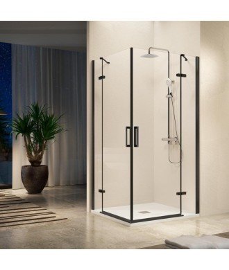Paroi de douche angulaire noir 2 fixes et 2 pivotante Nardi