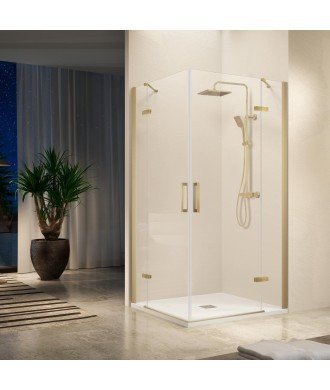 Paroi de douche angulaire or brossé 2 fixes et 2 pivotante Nardi
