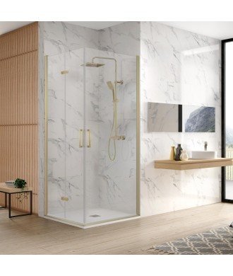 Paroi de douche or brossé angulaire rabattable et pivotante noire Nardi