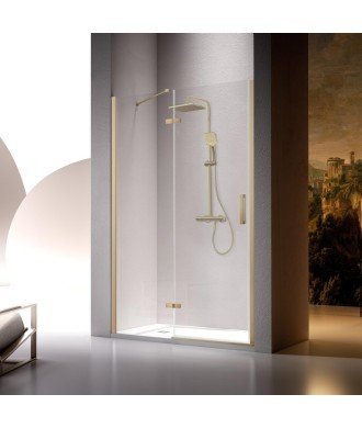 Paroi de douche fixe et pivotante or brossé Nardi