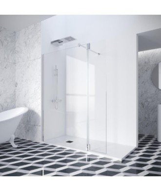 Paroi de douche avec partie fixe et panneau rabattable