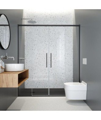 Paroi de douche noire avec deux portes fixes et coulissantes Salma