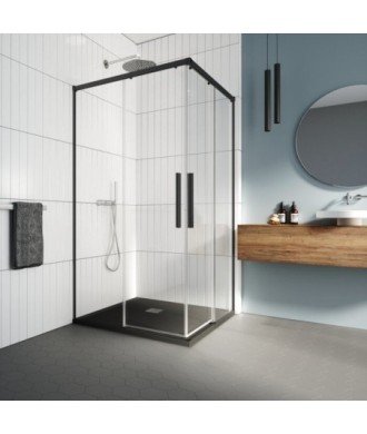 Paroi de douche d'angle coulissante noire Salma
