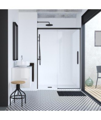 Paroi de douche noire avec façade fixe et coulissante Hit