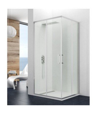 Paroi de douche angulaire Prestige avec 2 panneaux fixes et 2 panneaux coulissants
