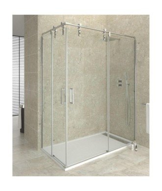 Paroi de douche angulaire en acier avec 2 fixes et 2 coulissants Moving