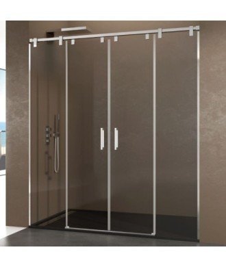 Paroi de douche frontal en acier avec 2 portes fixes et 2 portes coulissantes Futura