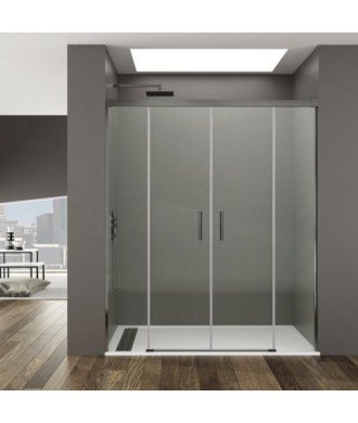 Paroi de douche avant basique en titane avec 2 panneaux fixes et 2 panneaux coulissants