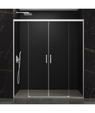 Paroi de douche frontal blanc avec 2 panneaux fixes et 2 panneaux coulissants Basic