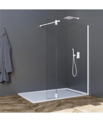 Paroi de douche blanc fixe avec charnières articulées