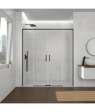 Paroi de douche avant en noir mat 2 fixes et 2 coulissants Twenty