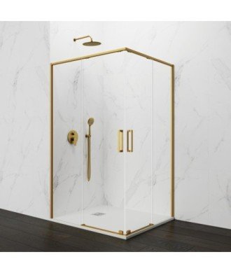 Paroi de douche d'angle coulissant en or brossé Twenty