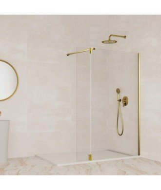 Paroi de douche fixe en or brossé et Paroi de douche pliant