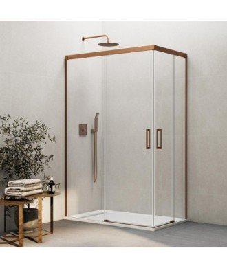 Paroi de douche d'angle basique en cuivre avec 2 fixes et 2 coulissants Basic