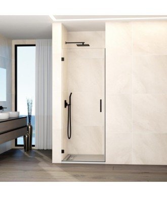 Paroi de douche noir 1 porte avec charnières murales, verre