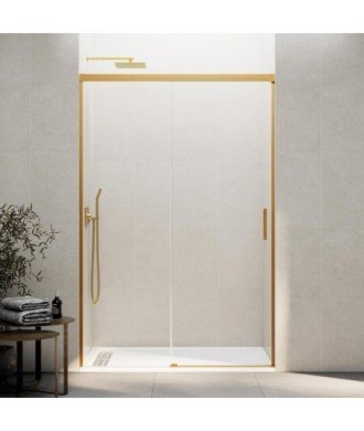 Paroi de douche en or brossé, 1 fixe et 1 coulissante Basic