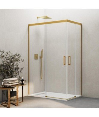 Paroi de douche d'angle en or brossé 2 fixes et 2 coulissants Basic