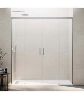 Paroi de douche nickel avec 2 panneaux fixes et 2 coulissants Basic