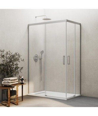 Paroi de douche d'angle nickel avec 2 fixes et 2 coulissants Basic