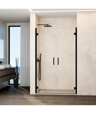 Paroi de douche noire avec 2 portes battantes en verre
