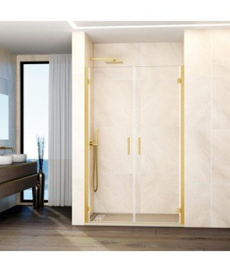 Paroi de douche en or brossé avec 2 portes battantes et charnières en verre