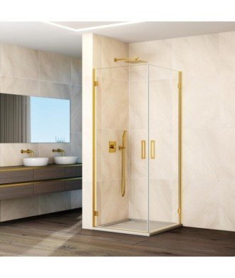 Paroi de douche d'angle dorée 2 portes battantes et charnières en verre Glass