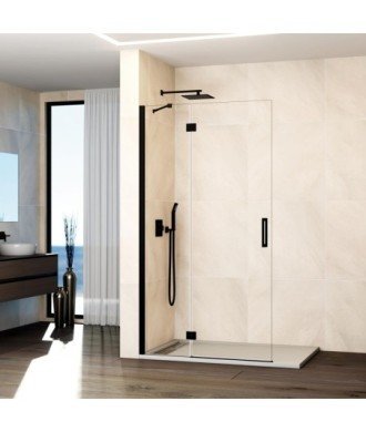 Paroi de douche noire 1 fixe et 1 pliante sans fermeture, en verre Glass
