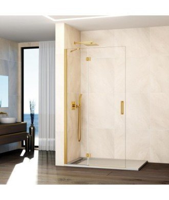 Paroi de douche en or brossé 1 fixe et 1 à charnière sans fermeture Glass