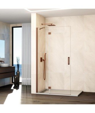 Paroi de douche en cuivre 1 fixe et 1 pliante sans fermeture en verre Glass