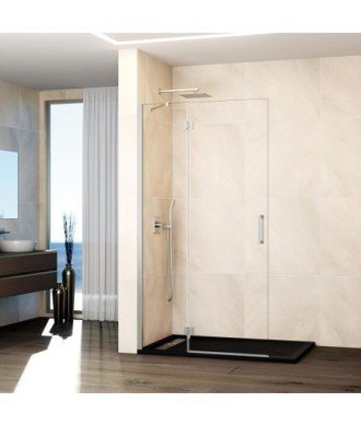 Paroi de douche en nickel 1 fixe et 1 pliante sans fermeture en verre Glass