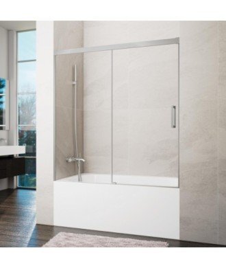 Pare-baignoire en nickel avec 2 panneaux fixes et 2 panneaux coulissants Basic