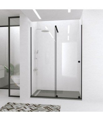 Paroi de douche noire fixe avec porte coulissante Bron