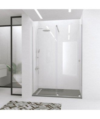 Paroi de douche fixe en acier plus porte coulissante Bron