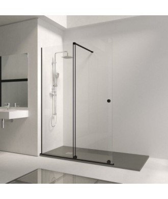 Paroi de douche noire fixe avec porte coulissante Bron Free