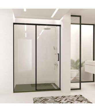 Paroi de douche noire fixe avec porte coulissante Treban