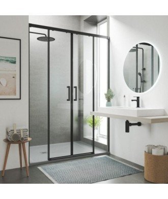 Paroi de douche frontale noire 2 fixe 2 coulissante Treban