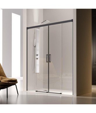 Paroi de douche deux fixes et deux coulissantes noires Glasé